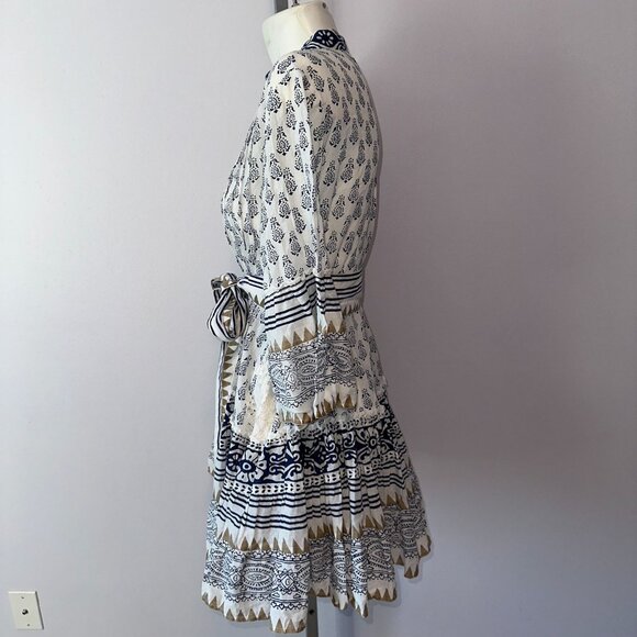 Pep's Cannes Printed Blue Flutter Mini Dress Tunic Belted Cotton Size Small - Picture 5 of 7